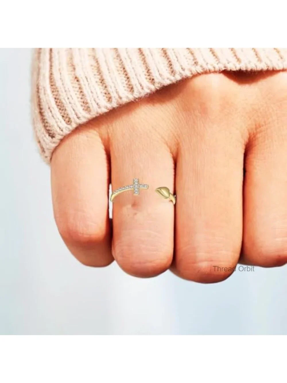 S925 Sterling Silver Cross Ring Adjustable Cubic Zirconia Thumb Ring Prayer